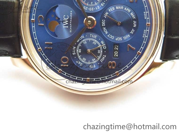 MIROTIME 0223 Premium Portugieser Perpetual Calendar IW503302 RG V9F 1:1 Best Edition Blue Dial on Black Leather Strap A 7098